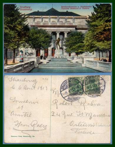 CPA Strasbourg  Orangerie Fontaine Reinhard  et Théâtre voy. Deutches Reich 1913
