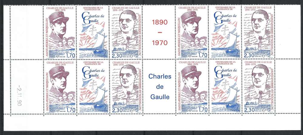 St Pierre et Miquelon N°532A** (MNH) 1990 - Général De Gaulle - Coin daté