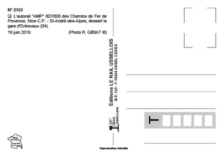 RU 2153 - Autorail AMP 807/808 en gare - ENTREVAUX - Alpes de Haute-Provence - CP