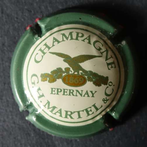 Capsule de Champagne GH Martel aigle sur branche de vigne 1869 vert référence Lambert n° 15