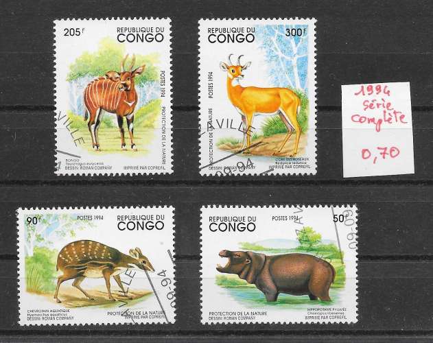 mammifère herbivore hippopotame - Congo n°994 à/to 997 1994 o