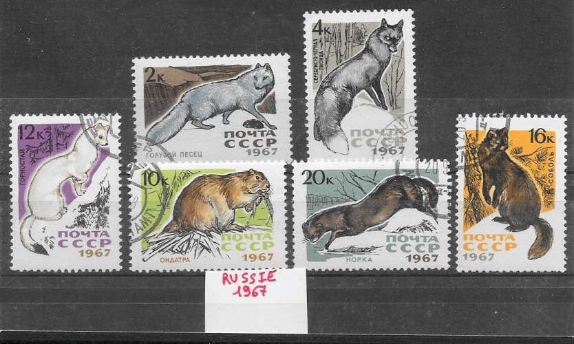 mammifère - Russie n°3265 à/to 3271 renard hermine zibeline vison 1967 o