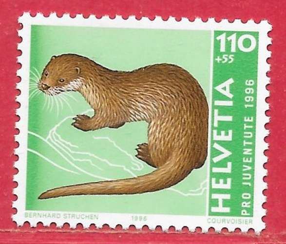 mammifère loutre - Suisse n°1528 1F10 + 55c 1996 **