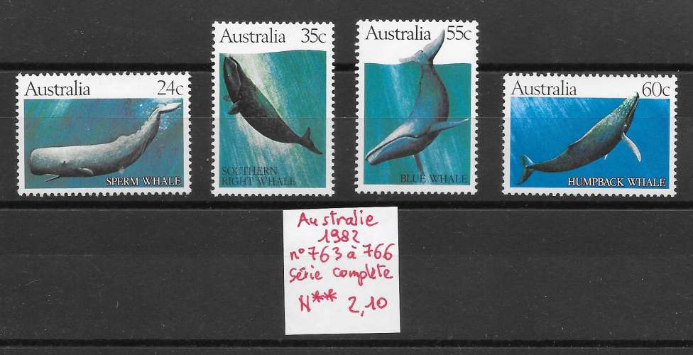 mammifère marin - Australie n°763 à/to 766 baleine cachalot 1982 **