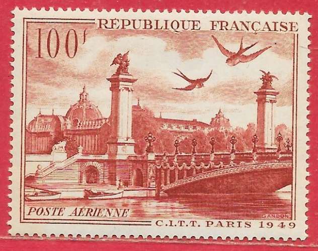 France PA/AM n°28 hirondelle pont 100F rouge-brun 1949 **