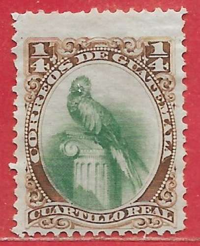 Guatemala n°18 quetzal 0,25R brun & vert 1879-81 (*)