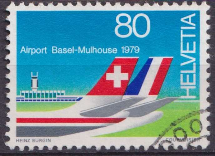 Suisse 1979 Y&T 1079 oblitéré trace de charnière - Aéroport de Bale Mulhouse 