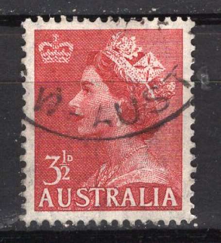 AUSTRALIE 1953 LA REINE ELISABETH II 3 1/2  ROUGE  OBLITERE