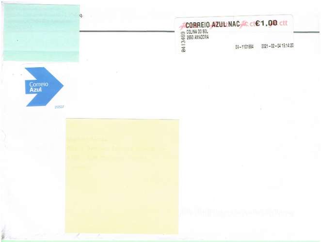 PORTUGAL  2021 - TIMBRE DISTRIBUTEUR 1,00€ SUR LETTRE.