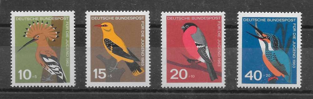 oiseau huppe loriot bouvreuil martin-pêcheur - Allemagne n°273 à/to 276 1963 **
