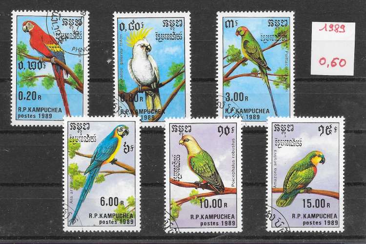 oiseau perroquet - Kampuchéa n°872 à/to 877 1989 o