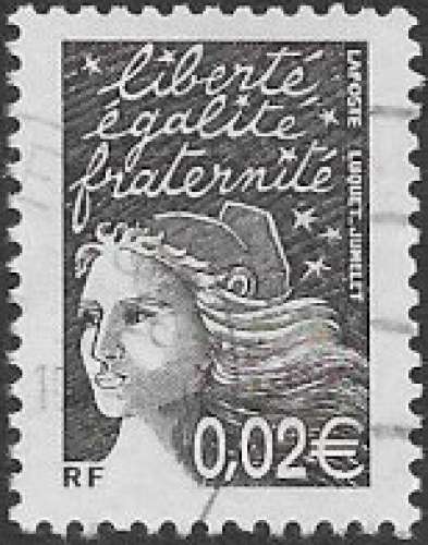 FRANCE 2002 : yt 3444 Oblitéré/Used # 0.02 - Marianne du 14 Juillet - Liberté Egalité Fraternité 