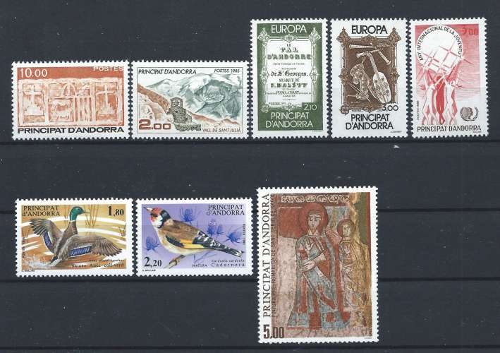 Andorre Lot 8 Tp Neuf** (MNH) Année 1985