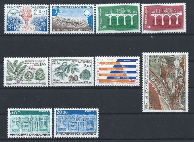 Andorre Lot 10 Tp Neuf** (MNH) Année 1984