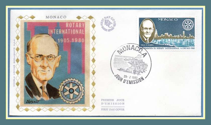  MONACO FDC soie N° 1229 Rotary international à Chicago 1980