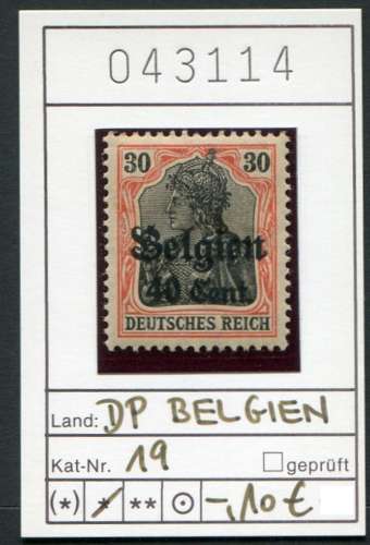 Belgique 1916 - Occupation allemande - Michel 19 - COB OC19 - * mh 