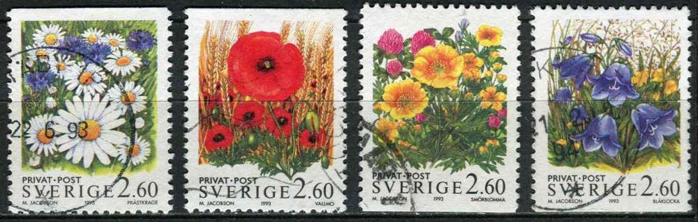 Suède 1993 oblitéré N° 1763 à 1766 fleurs