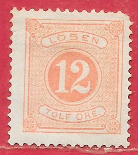 Suède taxe n°5A 12ö rouge (dentelé 13) 1874 (*)