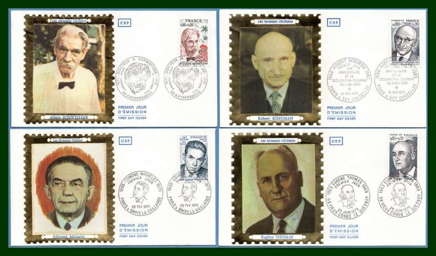  FDC soie N°1824 à 1827 série Personnages célèbres 1975