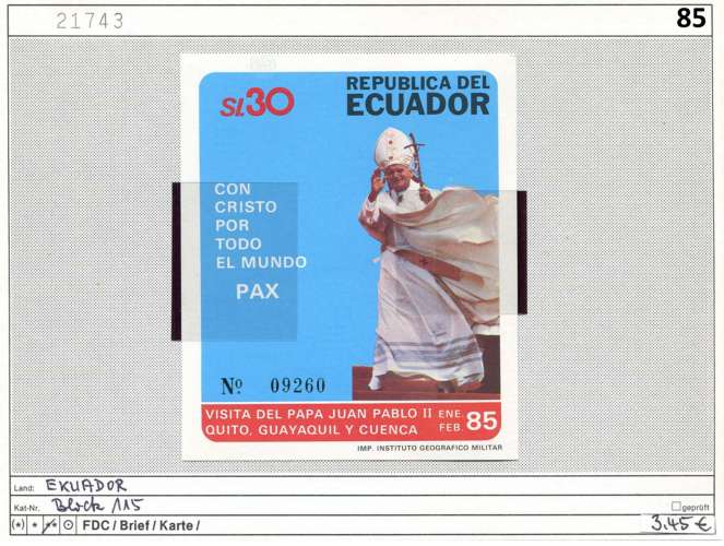 Equateur 1985 - Michel bloc 115 - ** neuf mnh - 
