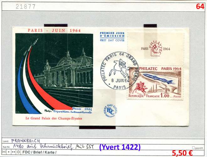 France 1964 - Michel 1480 - Yvert 1422   - sur lettre