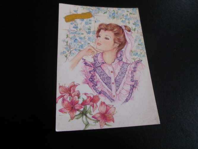 BELLE ILLUSTRATION ..BELLE JEUNE FEMME ET FLEURS (STE CATHERINE)