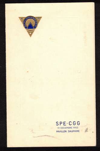 France  menu SPE  CGG  Schlumberger  19 décembre 1952 Pavillon Dauphine