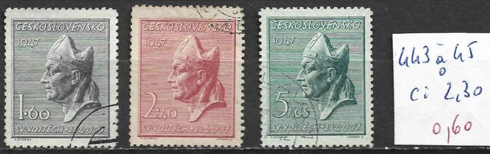TCHECOSLOVAQUIE 443 à 445 oblitérés côte 2.30 € 