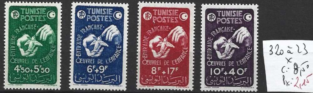 TUNISIE 320 à 323 * côte 8.50 € 