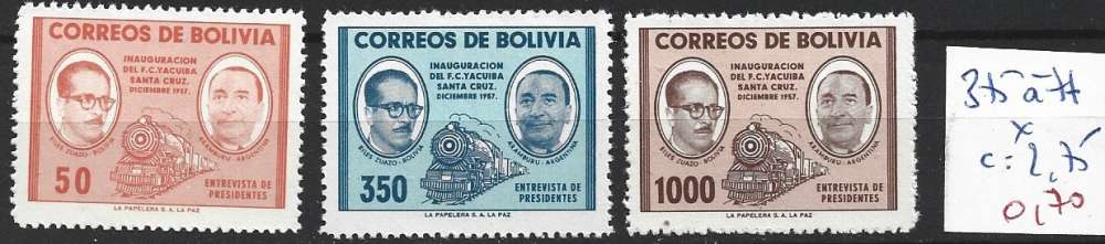 BOLIVIE 375 à 377 * côte 2.75 € 