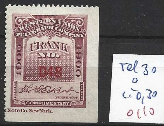 ETATS UNIS TELEGRAPHE 30 oblitéré côte 0.30 €