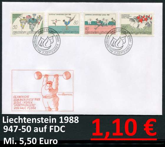 Liechtenstein 1988  - Michel 947-950 - oo oblit. - sur FDC
