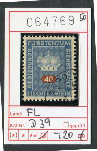 Liechtenstein 1950  - Michel Dienst / Service 39 - oo oblit. - 