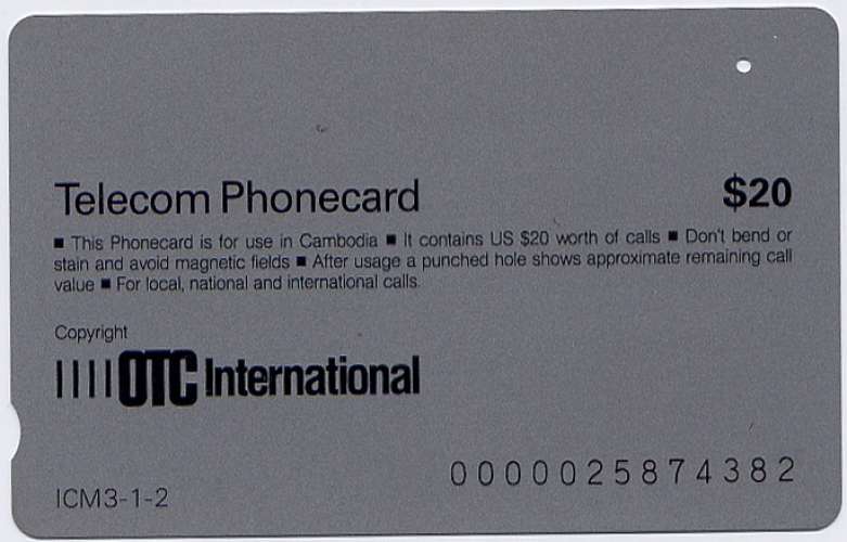 Télécarte 20 $ Cambodge - Palace, Telecom Phonecard ICM3-1-2
