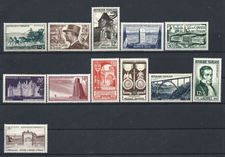 France - Lot 12 Tp Neuf** Année 1952 - Sujets divers