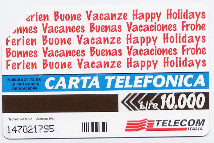 Télécarte 10.000 Lire Italie 1996 - Bonnes vacances, Telecom Italia