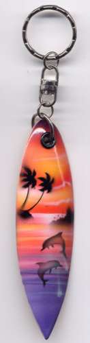 Porte-clefs en bois peint - Planche de surf