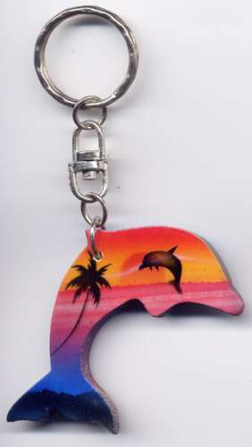 Porte-clefs en bois peint - Dauphin