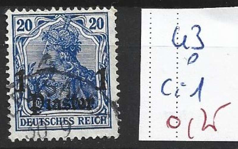 LEVANT ALLEMAND 43 oblitéré côte 1 € 
