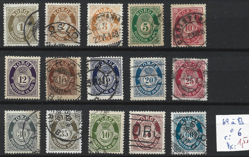NORVEGE 69 à 83 oblitérés côte 6 € 