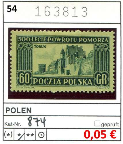 Pologne 1954 - Michel 874 - * mh - 
