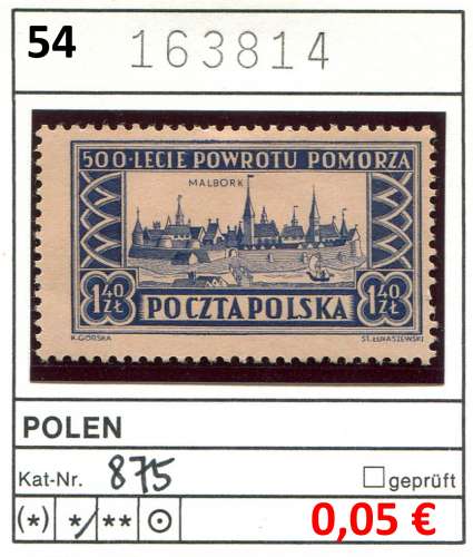 Pologne 1954 - Michel 875 - * mh - 