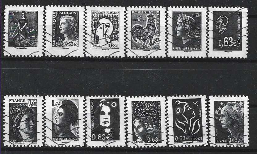 2013 FRANCE Adhésif 914-19+ 921-26 oblitérés, mariannes