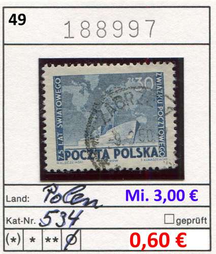 Pologne 1949 - Michel 534 - oo oblit. - 