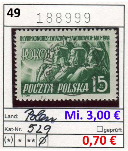 Pologne 1949 - Michel 529 - oo oblit. - 