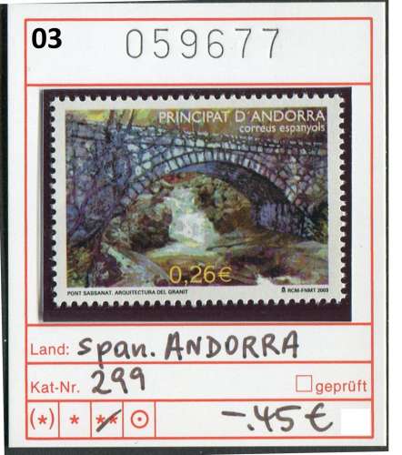 Andorre espagnols 2003 - Michel 299 - Yvert  - ** mnh neuf - 