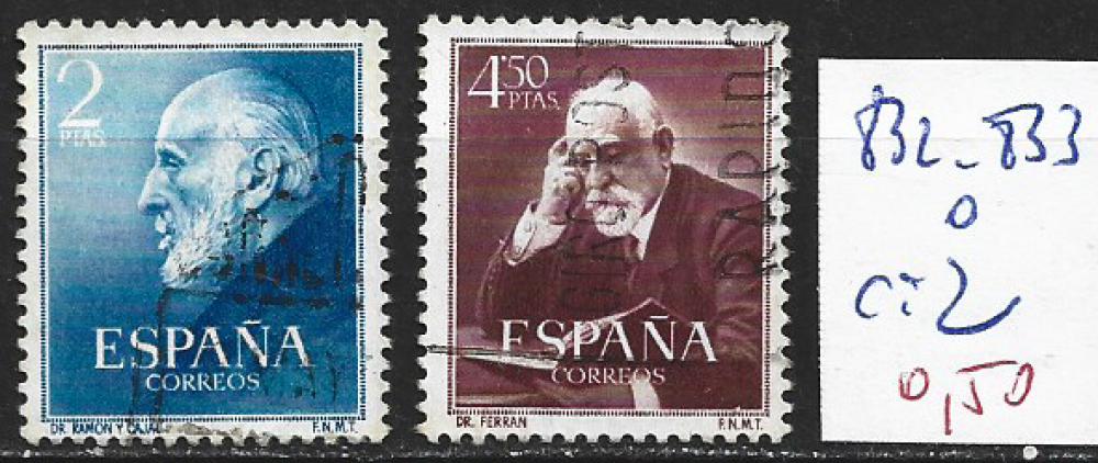 ESPAGNE 832-833 oblitérés côte 2 € 