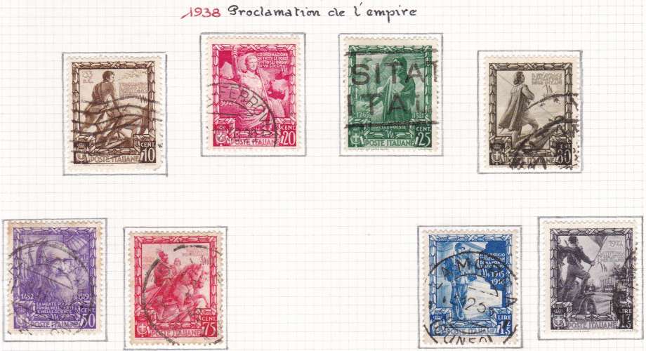 ITALIE N° 419 à 426 de 1938 oblitérés cotant 8€