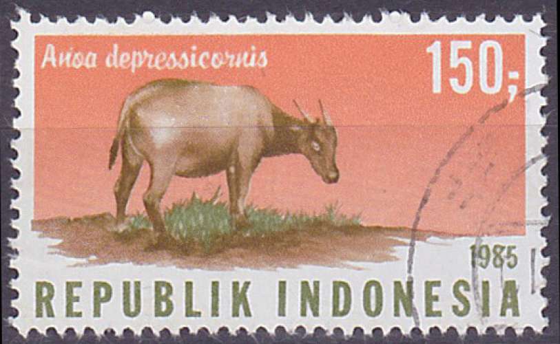 Timbre oblitéré n° 1076(Yvert) Indonésie 1985 - Anoa des plaines