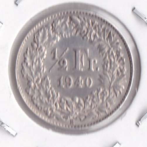 SUISSE 1/2 franc argent  année 1940 sous carton HB.